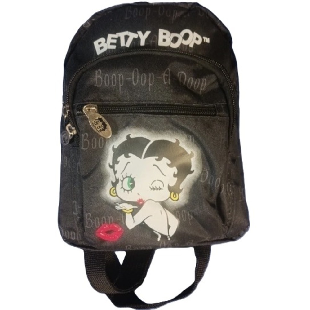 Betty Boop Large 18" Backpack Black Pink Multi Pocket Travel School Bag NWT
